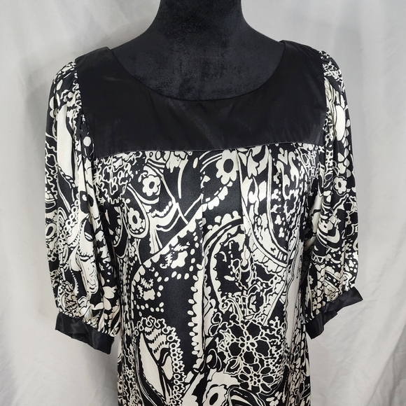 DRESSBARN Size 10 Satin Mumu Floral Paisley‎ 3/4 Sleeve Lined Midi w/ Pockets - Picture 7 of 16